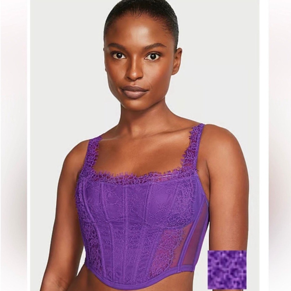 Victoria's Secret Dream Angels Lace Corset Top Purple Longline‎ Bustier M-DD NWT
